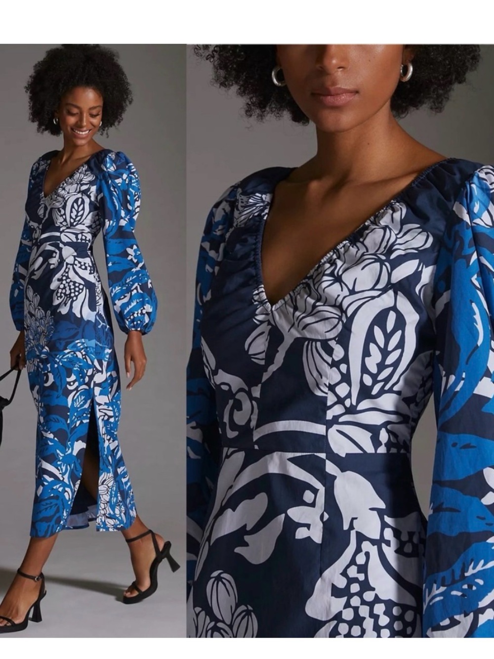 Anthropologie Roopa Pemmaraju Bird Floral Cotton Midi Dress Small Boho Resort - Picture 3 of 10